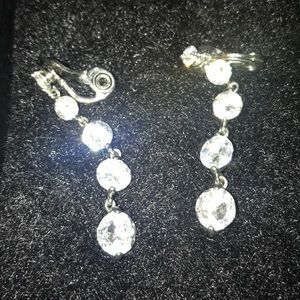 Clip on dangle dangly earrings silver crystals!!